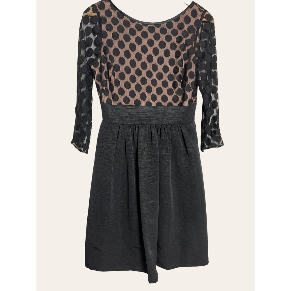 Eliza J Black & Nude Polka Dot Long Sleeve A-Line Cocktail Dress Size 6